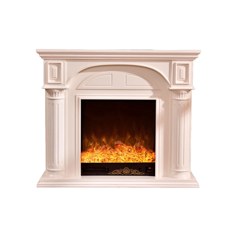 Solid Wood Electric Fireplace, Beige