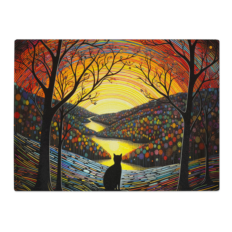 Cat Landscape Art  Glass Chopping Board