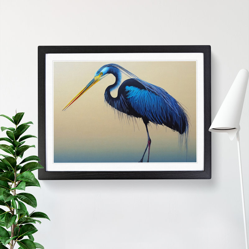 Magnetic Heron Bird - Framed Print, Black, 25cm H x 34cm W x 2cm D