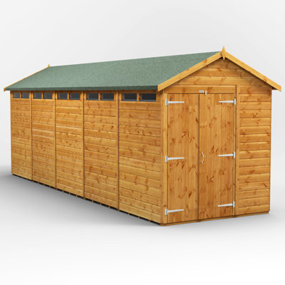Powersheds 20 x 6ft Timber Tongue & Groove Security Apex Garden Shed, Double Doors