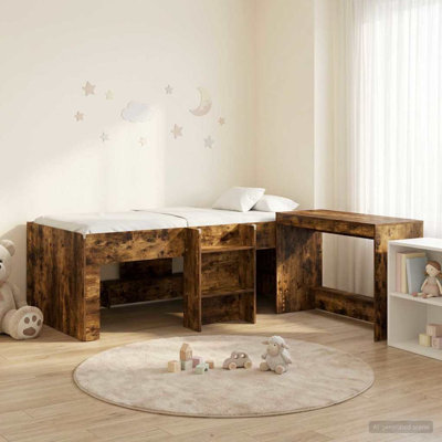  Kids'High Bed Frame with Desk Engineered Wood Modern Slatted Base