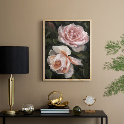 «Peachy Roses II», reproduction encadrée - bois massif