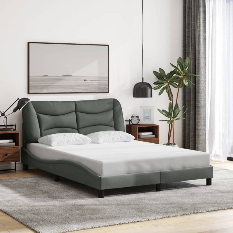 Structure de lit sans matelas Hvar gris foncé 140 x 190 cm, Format complet 59,1 x 74,8 pouces., Gris foncé