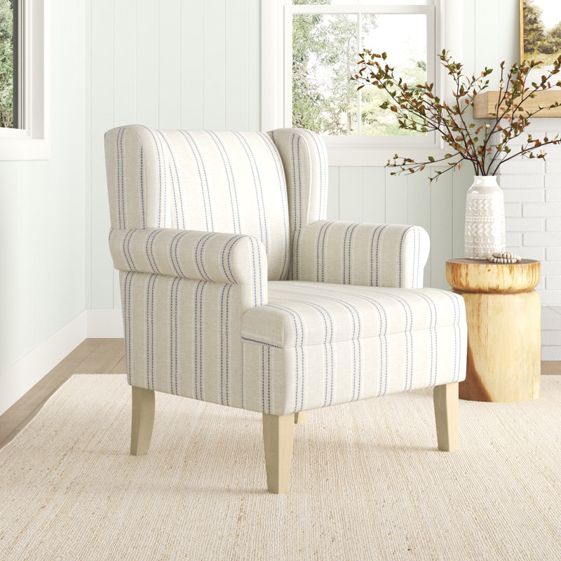 Fauteuil à oreilles de 31,5 po de largeur Anastacio, Polyester tissé à rayures bleues / blanches