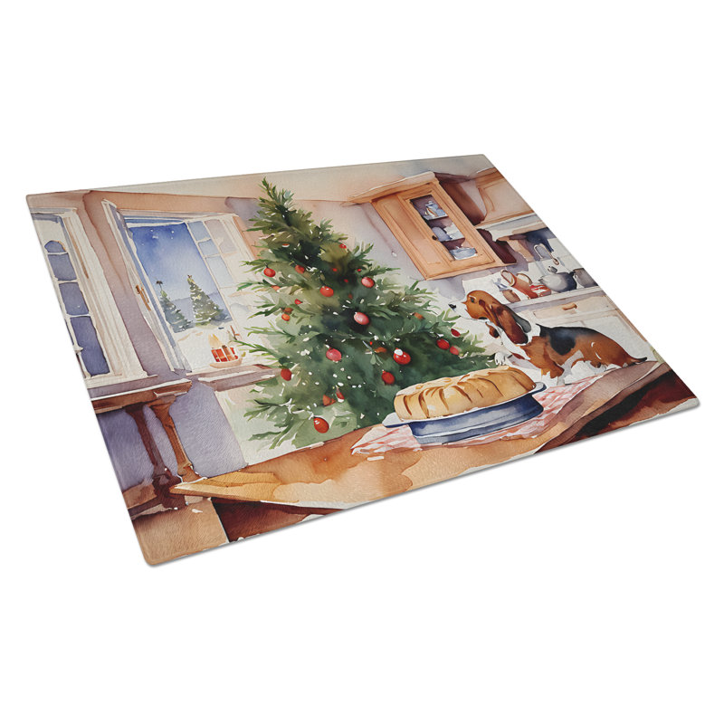 Basset Hound Christmas Cookies Glass Cutting Board