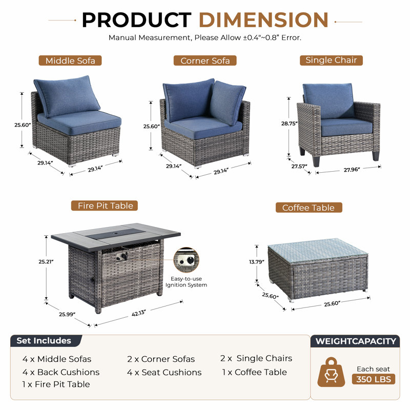 Reniyah 8 - Person Patio Conversation Set with Cushions, Blue