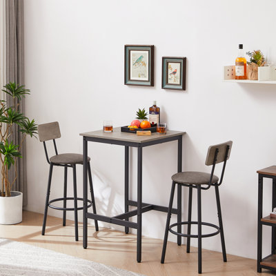 Table de bar d'une hauteur de 24,41 po, gris pu, offrant un confort ergonomique de style rustique, 2 tabourets confortables, bureau rétro