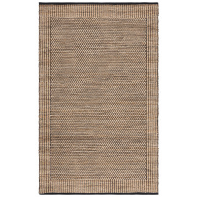 Natural Fibre 328 Hand Woven Jute/Cotton Geometric Rug in Natural/Black