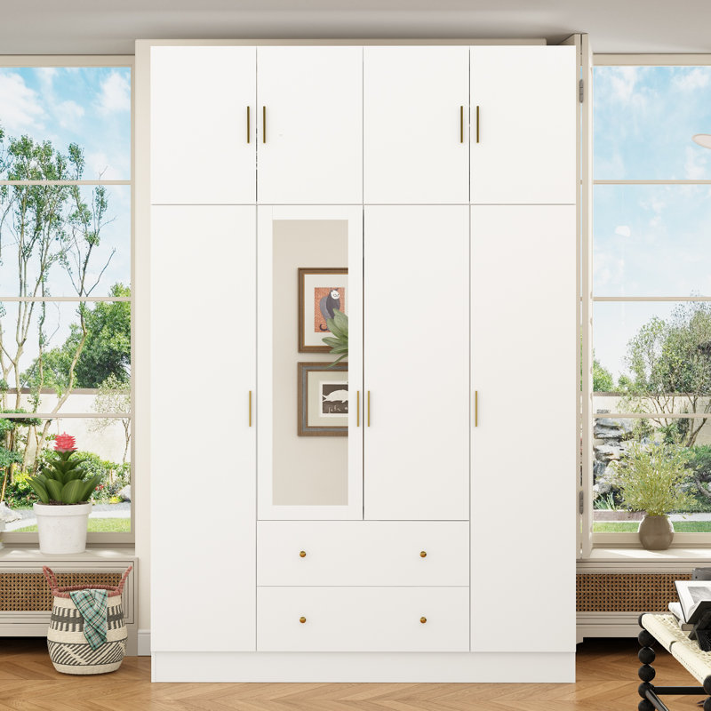 Armoire 4 tiroirs 2 tiroirs avec armoire, Blanc / Blanc