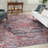 Machine Washable Oriental Blue/Brick Red Area Rug-1933765140