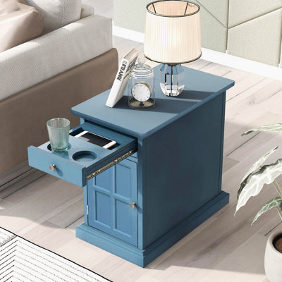 Table d'appoint Classic Vintage Livingroom avec ports USB et un tiroir multifonctionnel avec porte-gobelets