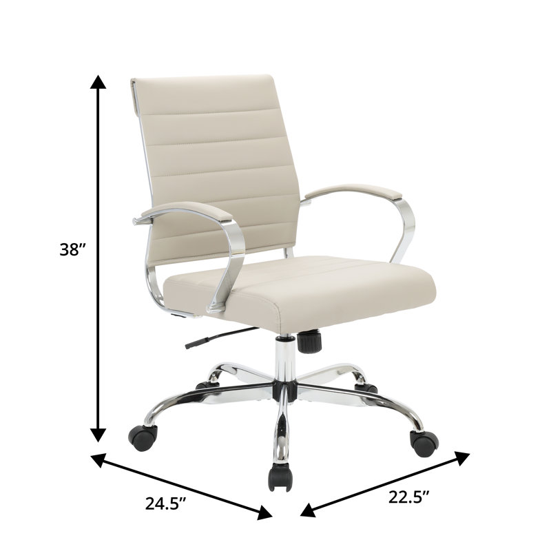 Mulkey Ribbed Faux Leather Mid-Back Office Chair, Mid Century Ergonomic Executive Desk Chair, Tan