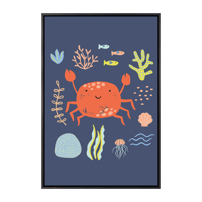 «Under the Sea V» par Caroline Alfreds - impression d'art graphique, H 26 po x l 18 po x 1,5 po, Toile avec cadre noir patiné