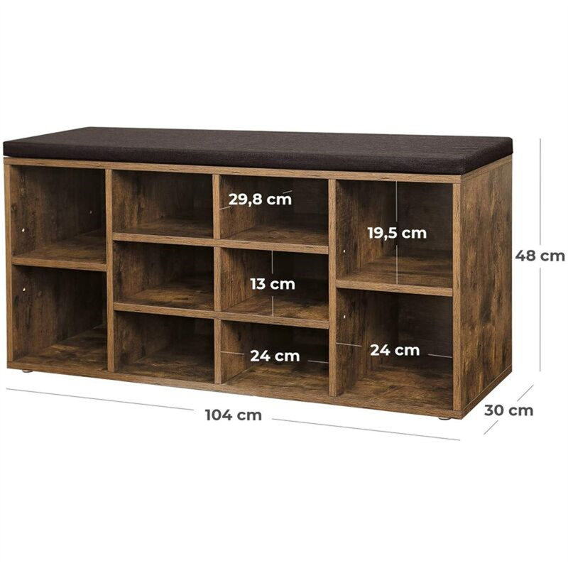 10 Pair Shoe Storage Bench, Brown