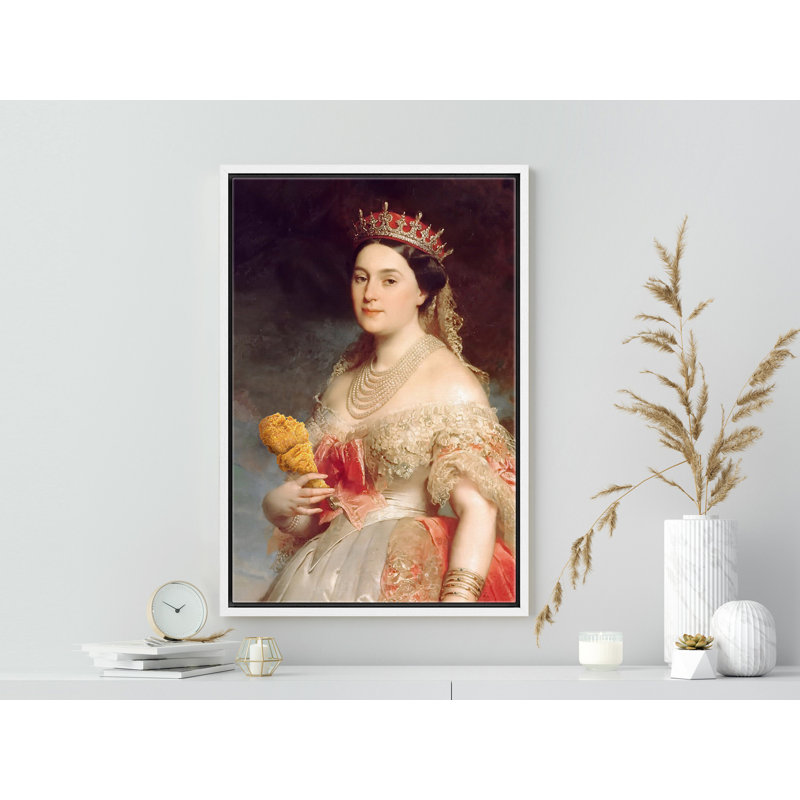 «Grand avec couronne et robe», H 36 po x l 24 po, Cadre flottant blanc