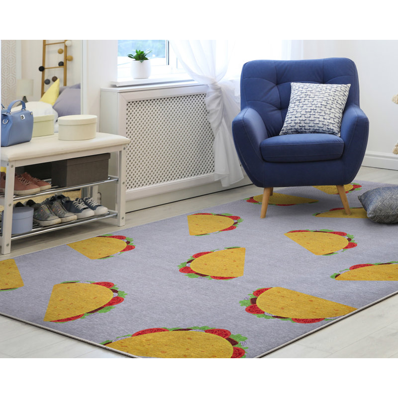 Kehr Multi Tacos Novelty Multi Pink Printed Distressed Machine Washable Area Rug, Rectangle 2' x 3'
