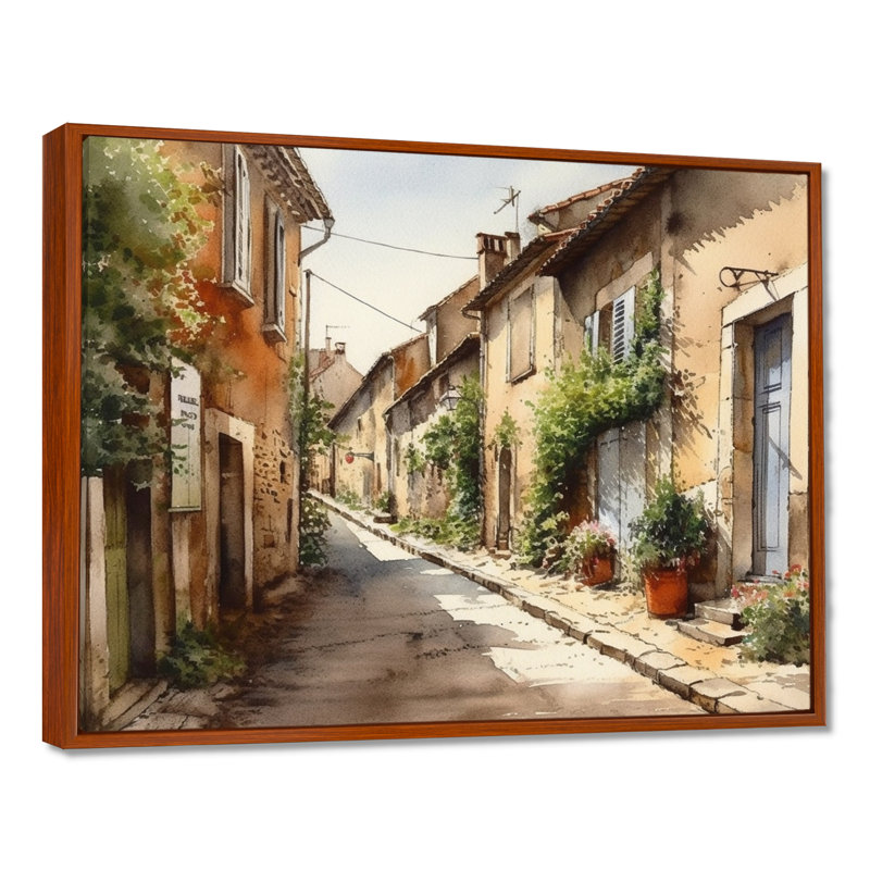 «Rochan Mediterranean Village Street I - Landscape Cottage», reproduction sur toile encadrée, H 24 po x l 32 po x P 1 po