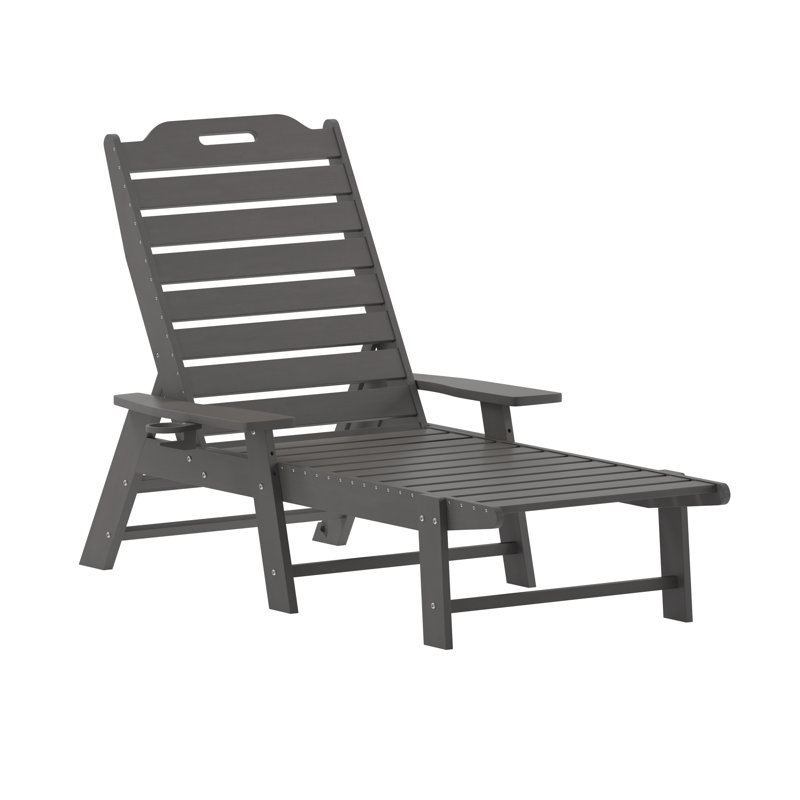 Ayleah Commercial Grade Outdoor Adjustable Lounge Chair with Cupholder, Gray, 2