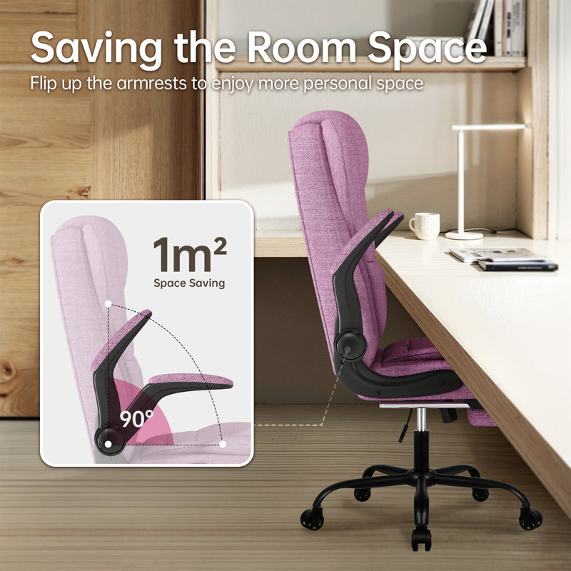 Inbox Zero Executive Fabric Computer Chair,High Back Office Chair, Pink