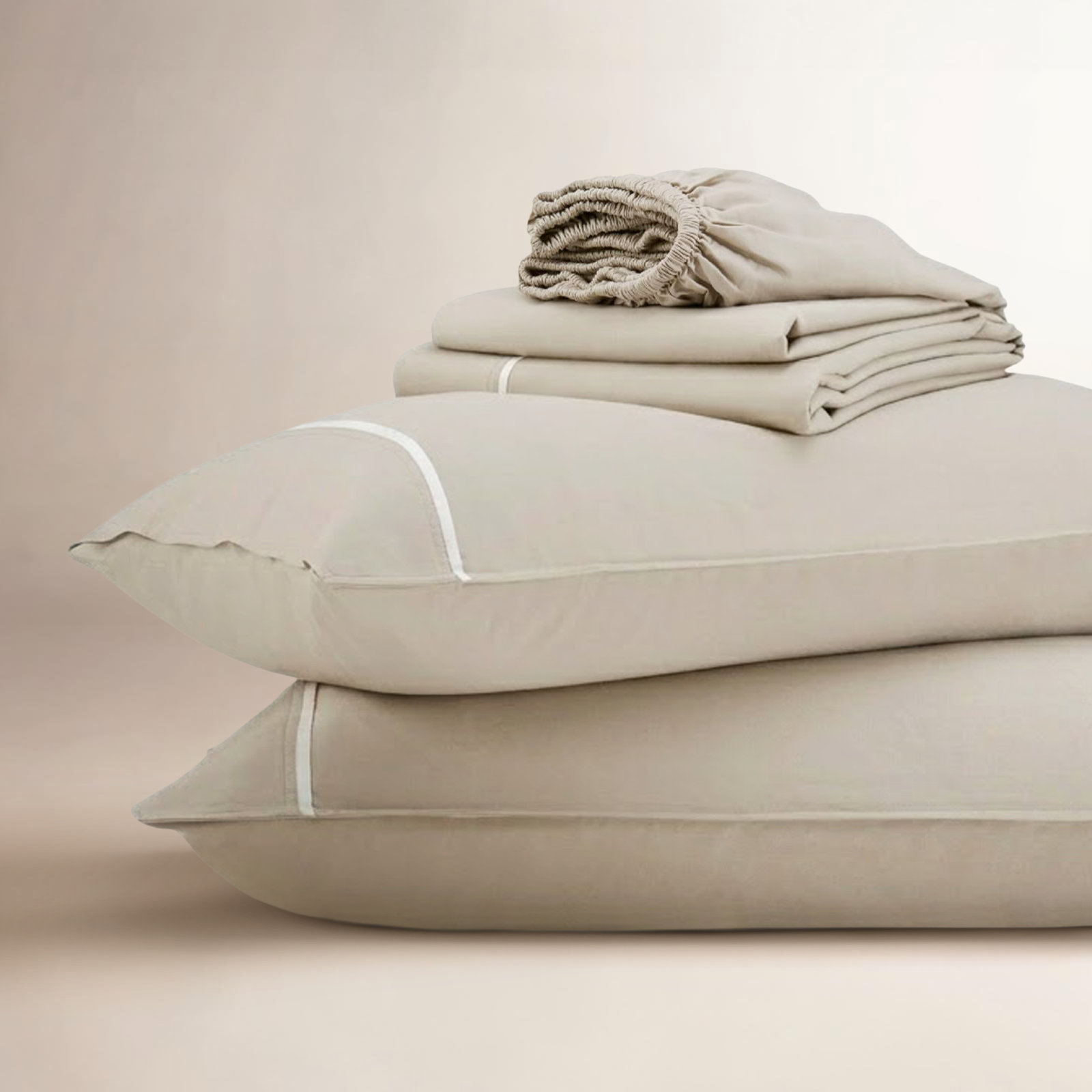 Double Stitch Sheet Set, Sandstone Contrast, King Sheet Set