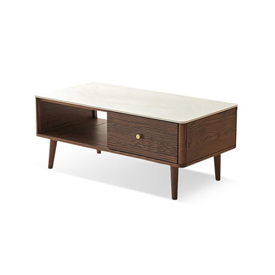 Dark Walnut Solid Wood + Sintered Stone  Rectangular Coffee Table