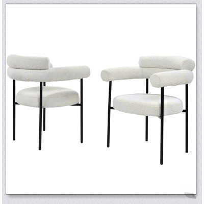 Ensemble de 2 chaises de cuisine en tissu Boucle avec accoudoirs, fauteuil rembourré d'appoint moderne, structure en métal durable