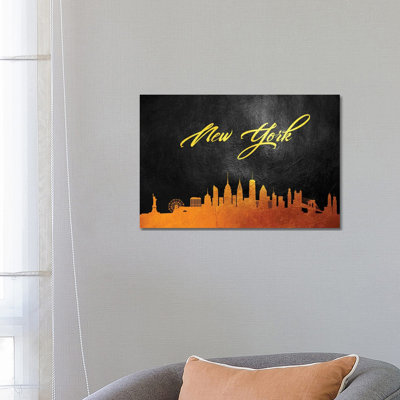 New York Gold Skyline 1 Piece Wrapped Canvas Wall Art