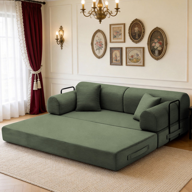 Canapé-lit convertible, canapé-lit pliant en velours côtelé avec cadre de forme fixe pour un confort polyvalent et une efficacité d'espace