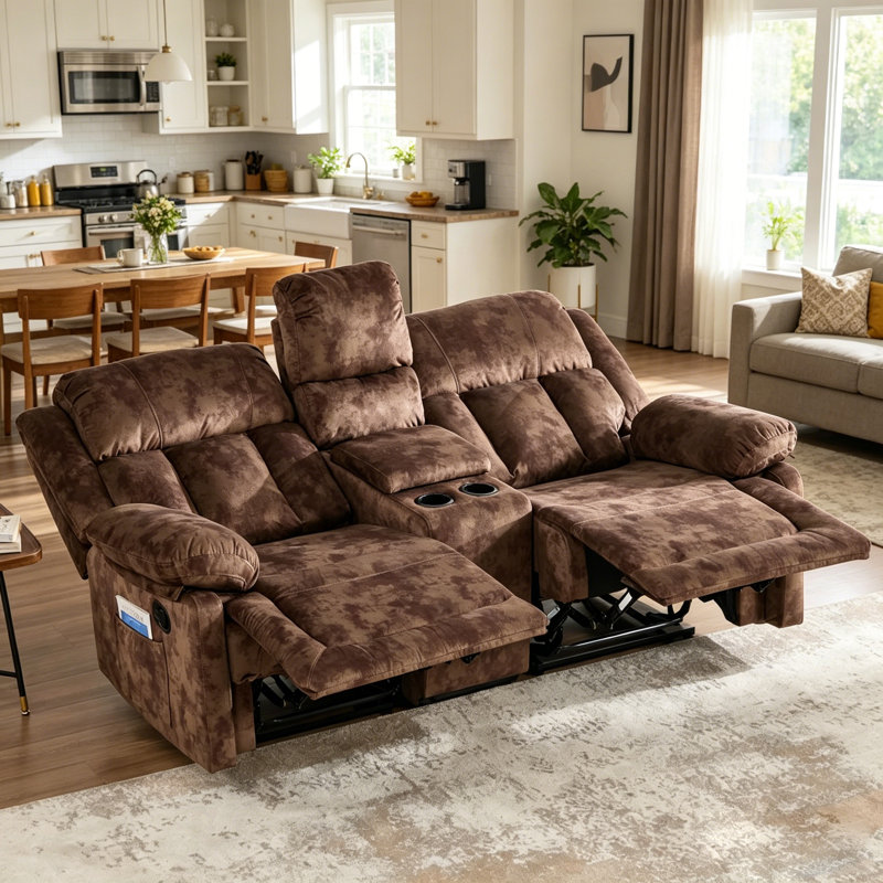 Ensemble de salon inclinable manuel moderne en microfibre 3 pièces avec fauteuil inclinable et causeuse avec console et canapé