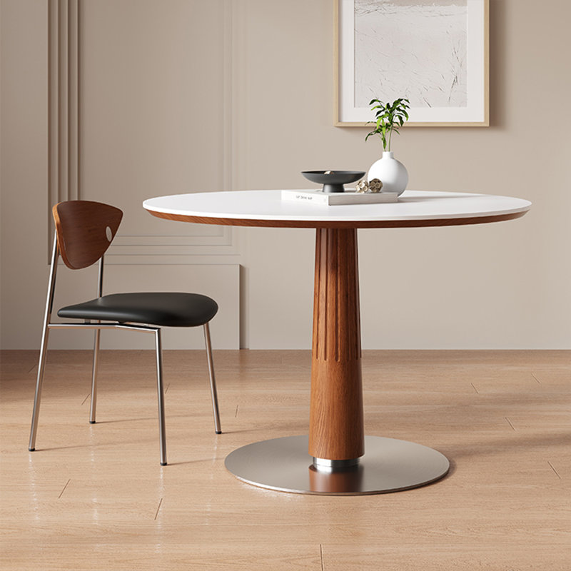 White Round Sintered Stone Dining table, 29.53"H x 31.5"L x 31.5"W, White