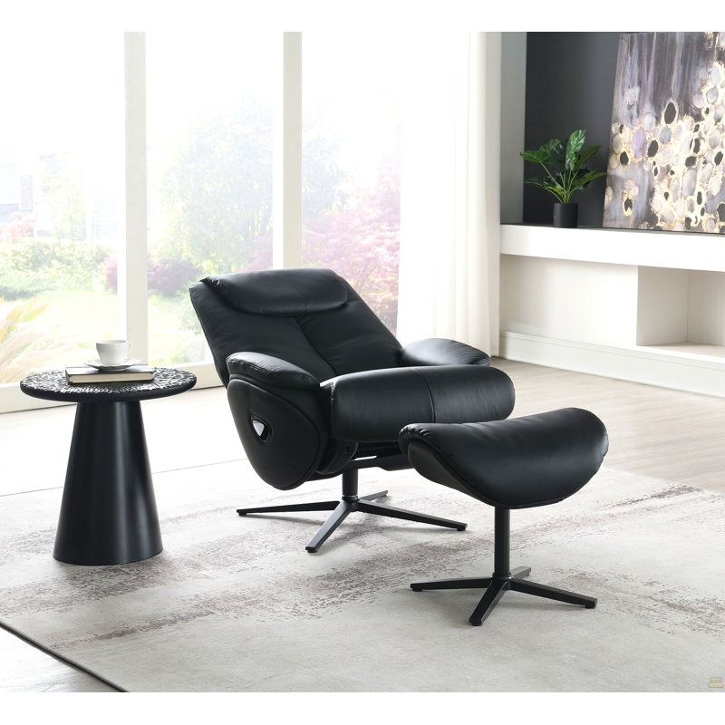 Fauteuil d'appoint pivotant noir avec repose-pieds