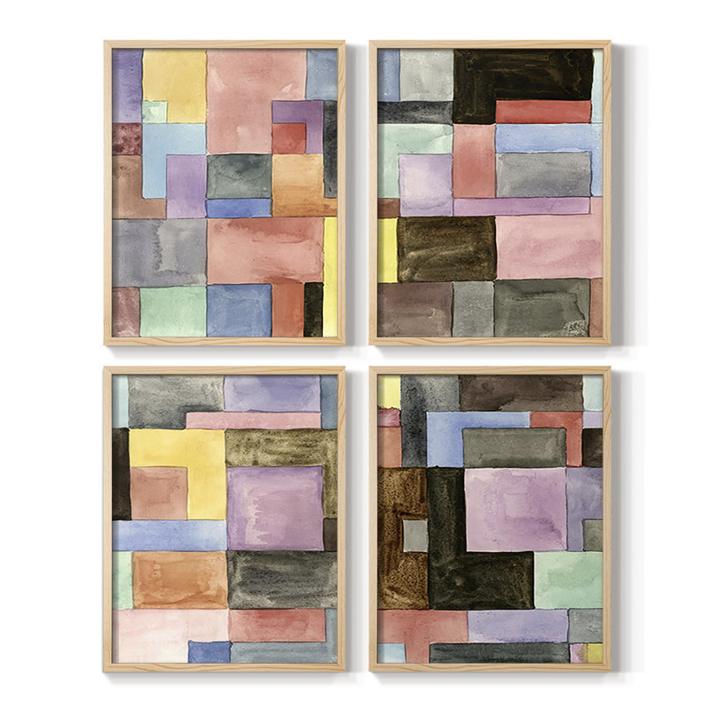 Primary Blocks I Framed Print - Set of 4, Natural, 10" H x 8" W