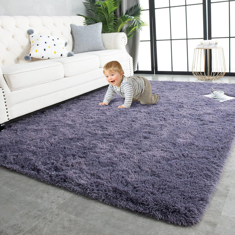 Super Soft Shaggy Rugs Fluffy Carpets, Indoor Modern Plush Area Rugs For Living Room Bedroom Kids Room Nursery Home Decor, Upgrade Anti-Skid Fuzzy Rug, Grey Purple