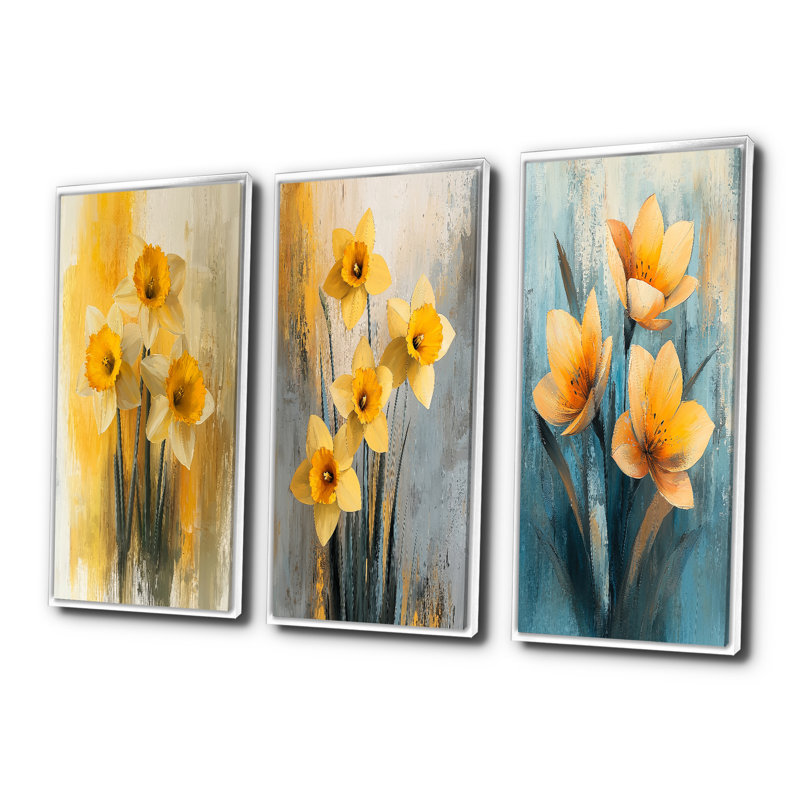 Silencieux jonquille minimaliste fleurs I - Collection d'art mural jonquilles, H 32 po x l 48 po, Blanc