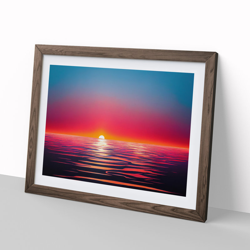 Exciting Sunset Seascape Framed Print, 34cm H x 46cm W x 2cm D, Walnut