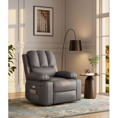 Fauteuil inclinable électrique avec fauteuil chauffant et chauffant, fauteuil à bascule pivotant en similicuir confortable - télécommande, porte-gobelets - fauteuil de salon, de chambre à coucher et de chambre de bébé