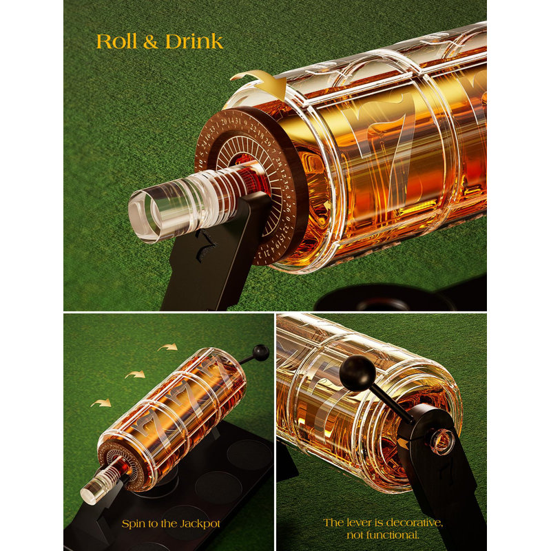 Casino-Inspired 50.7 Oz Glass Whiskey Decanter Set with Dice Glasses