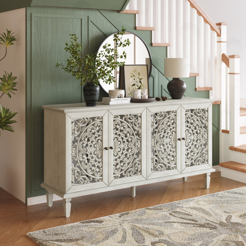 Sideboard Cabinet With Adjustable Shelves, Antique Gray White