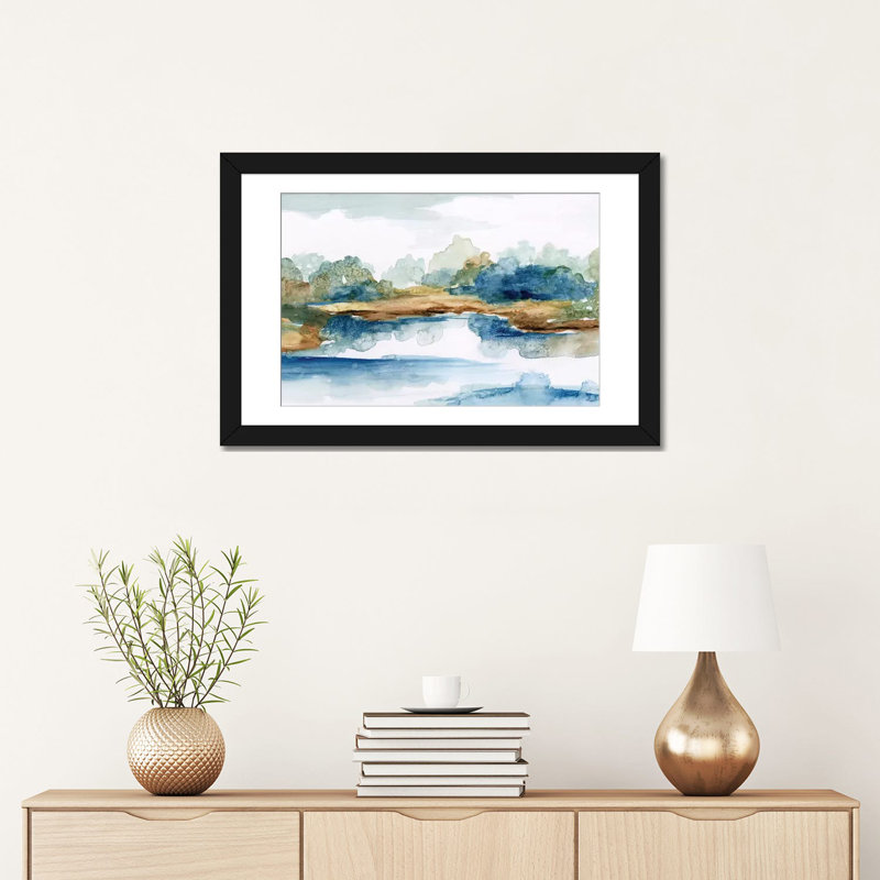 «Blue Serenity», impression sur toile, H 24 po x l 32 po x P 1 po, Papier d'art encadré noir, Blanc