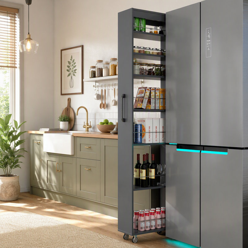 Étagère coulissante multifonctionnelle à 7 niveaux, tablette ouverte sur un seul côté, idéale pour la cuisine, le salon et les espaces étroits.