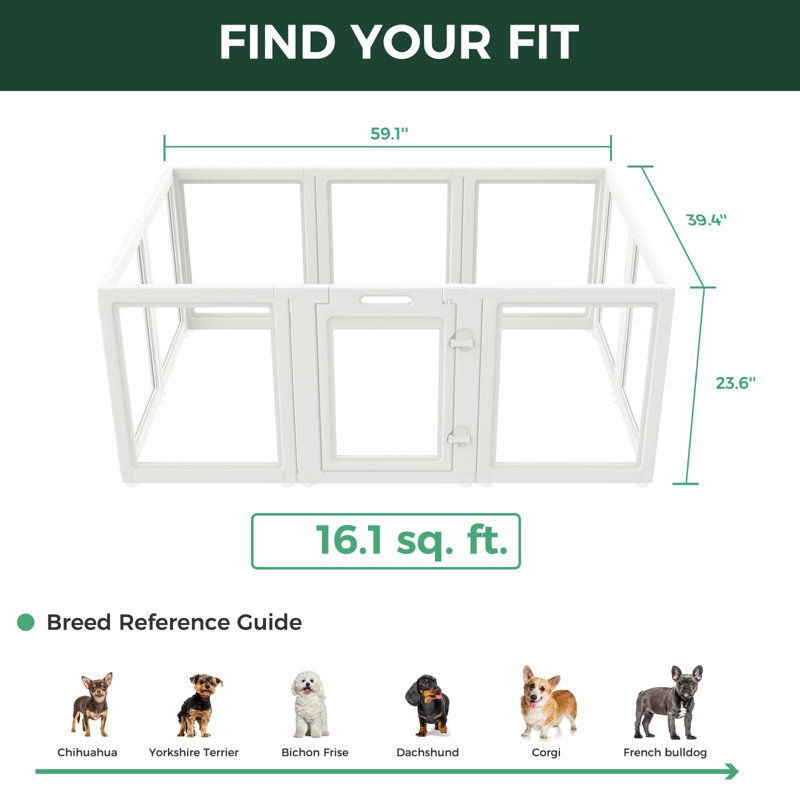 Parc d'intérieur pour chien en acrylique pour chiots et petits chiens AuraSpace, 24 pouces, 10 panneaux, blanc, Blanc