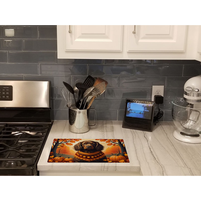 Boykin Spaniel Fall Glass Cutting Board Large