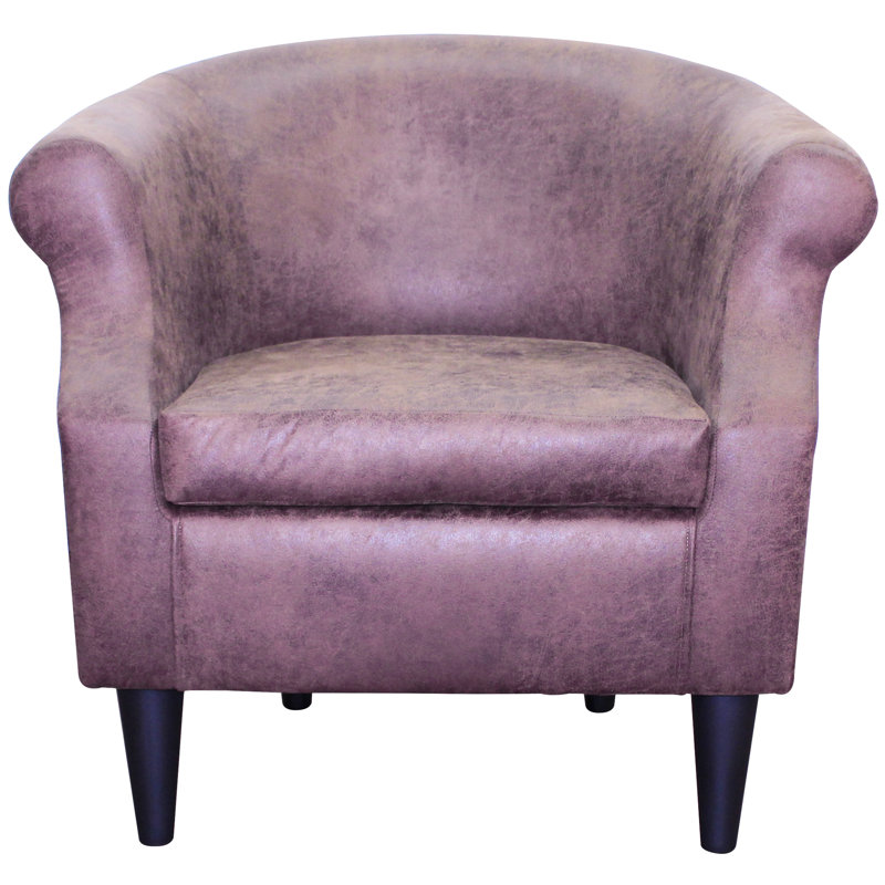 Fauteuil demi-tonneau Aguiniga, Similicuir brun clair