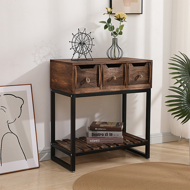 Dark Walnut Solid Wood Rectangular Console Table, 30.31" H x 26.77" W x 13.78" D