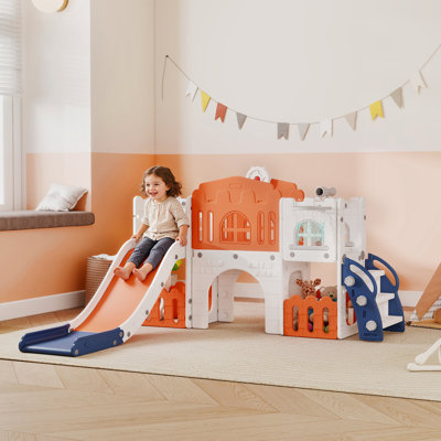 7 in 1 Toddler Slide with Basketball Hoop, for 1-3 Years, Orange