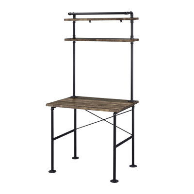 2-shelf Desk For Working With Rectangular Shape And Rustic Finish Metal Details 2 Shelf