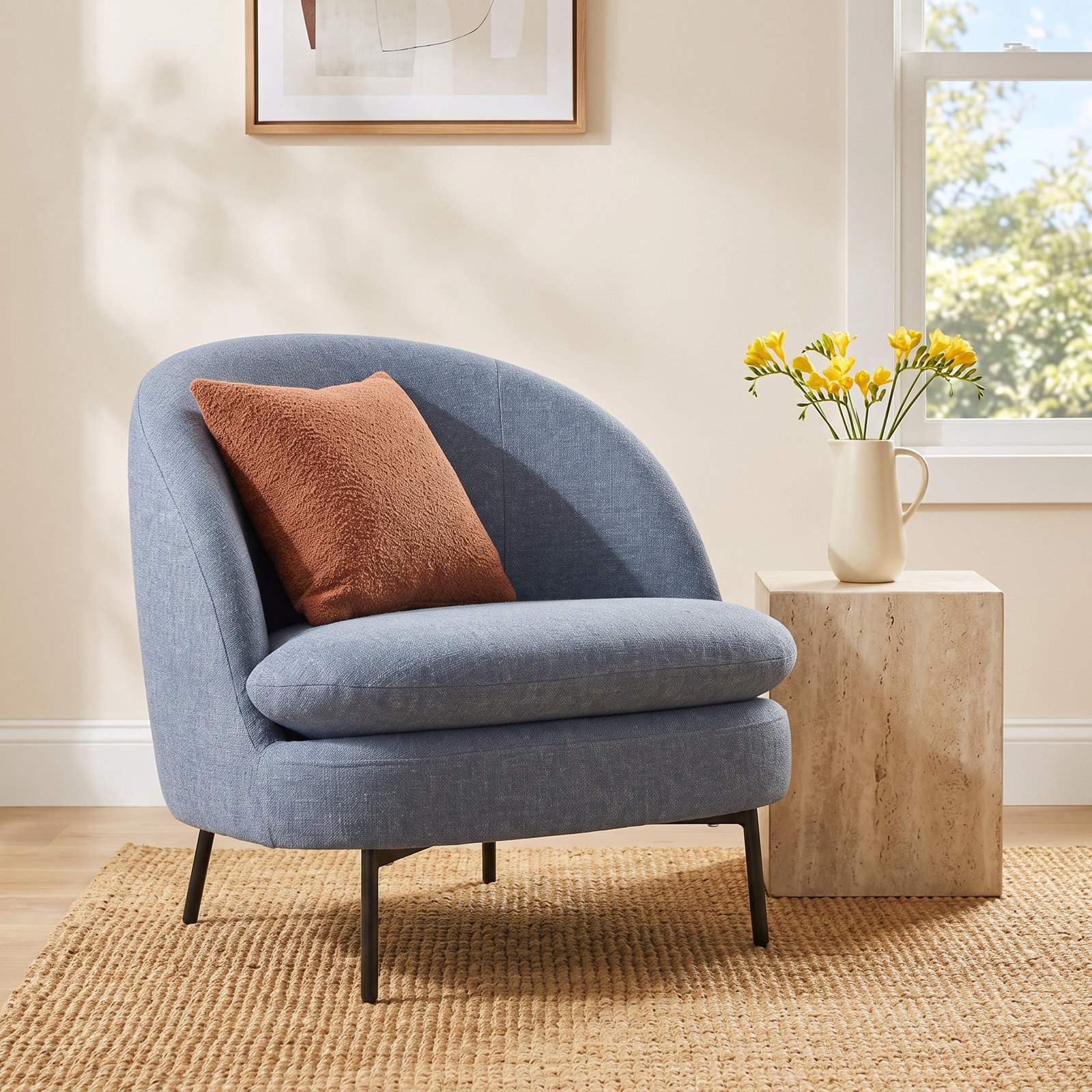 Catana Barrel Chair, Nathan Capri Blue Tweed