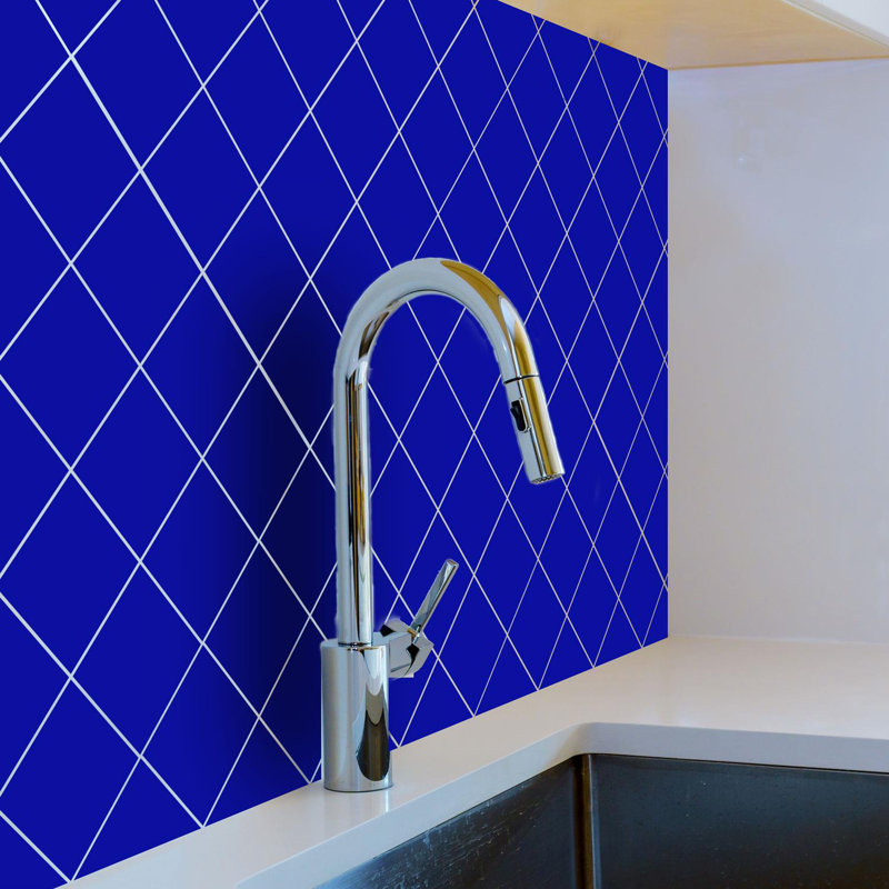 Metallic Self Adhesive Tile Stickers 15cm W x 15cm L PVC, Navy Blue