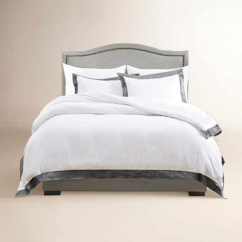 Ensemble de housse de couette en lin 3 pièces Benni, Housse de couette pour grand lit + 2 taies décora, Gris foncé