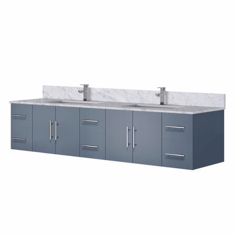 Meuble-lavabo double 84 po X P 22 po D, dessus en marbre de Carrare et ensemble de robinet, Gris